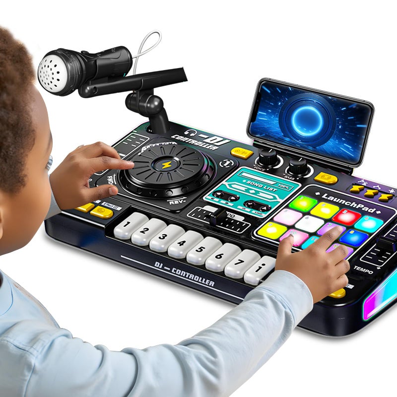 Tsomtto Kids DJ Mixer Controller Table Musical Toy Electronic Toy with LED Lights Sound Effect Microphone Piano DJ Board Key Musical Instruments Birthday Gift Toys for 3 4 5 6 7 Year Old Boy Girl - Image 2