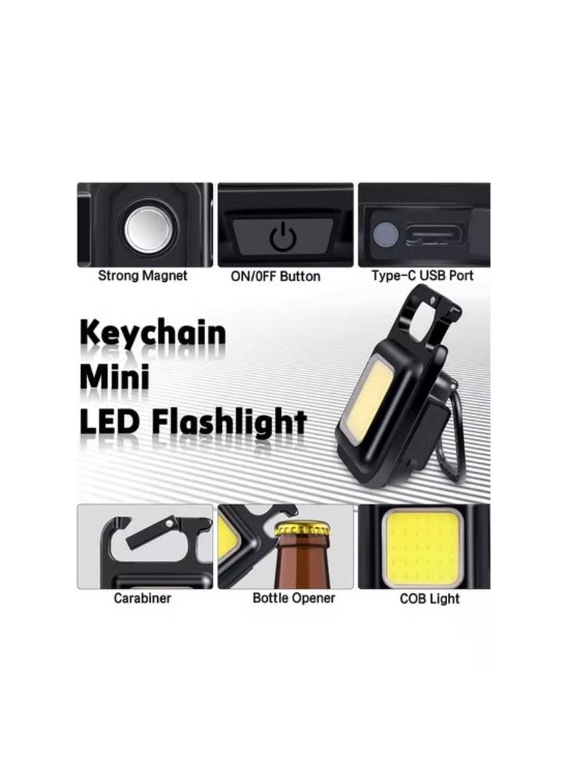 Small Flashlights, 800Lumens Bright Rechargeable Keychain Mini Flashlight 4 Light Modes Portable Pocket Light with Folding Bracket Bottle Opener and Magnet Base - Image 1