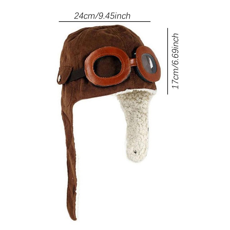 Ewandastore Ewanda store Unisex Baby Kids' Pilot Aviator Fleece Warm Hat Cap with Earmuffs(Brown) - Image 2