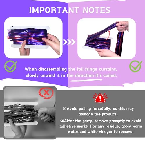 Vagilelf 2 Pack Purple Blue and Red Foil Fringe Curtains for K-pop Themed Birthday, 3.3x6.6 ft Tinsel Backdrop for Demon Hunting Party Decorations – Extra Wide Adhesive Tape & Reusable Thick Streamers - Image 4