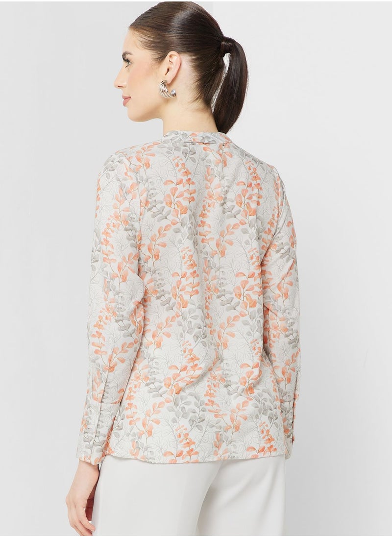 Button Detail Printed Tunic