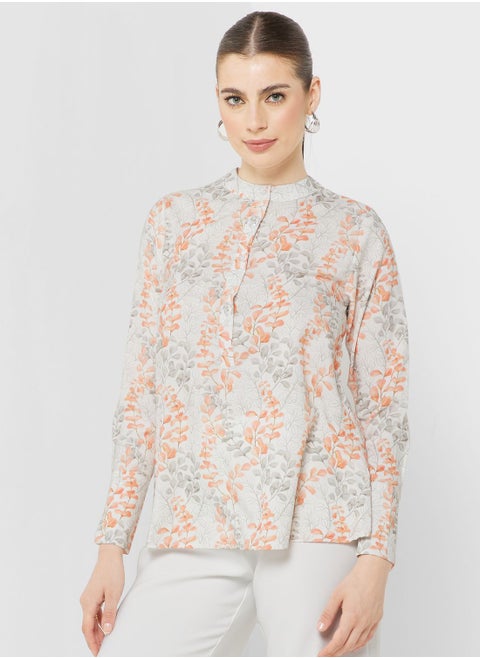 Button Detail Printed Tunic