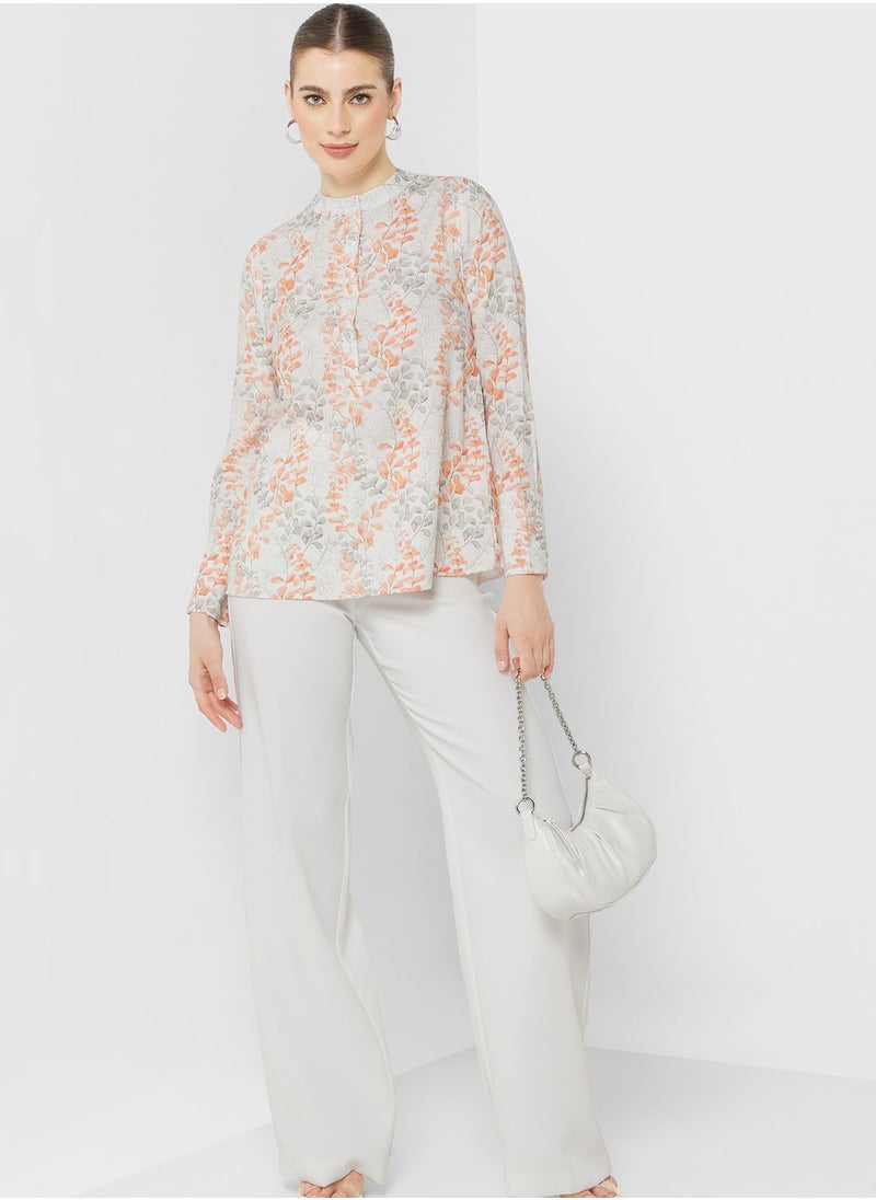 Button Detail Printed Tunic