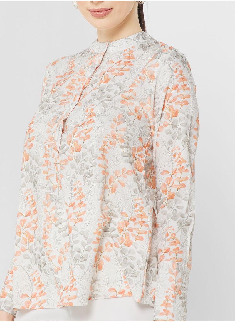 Button Detail Printed Tunic