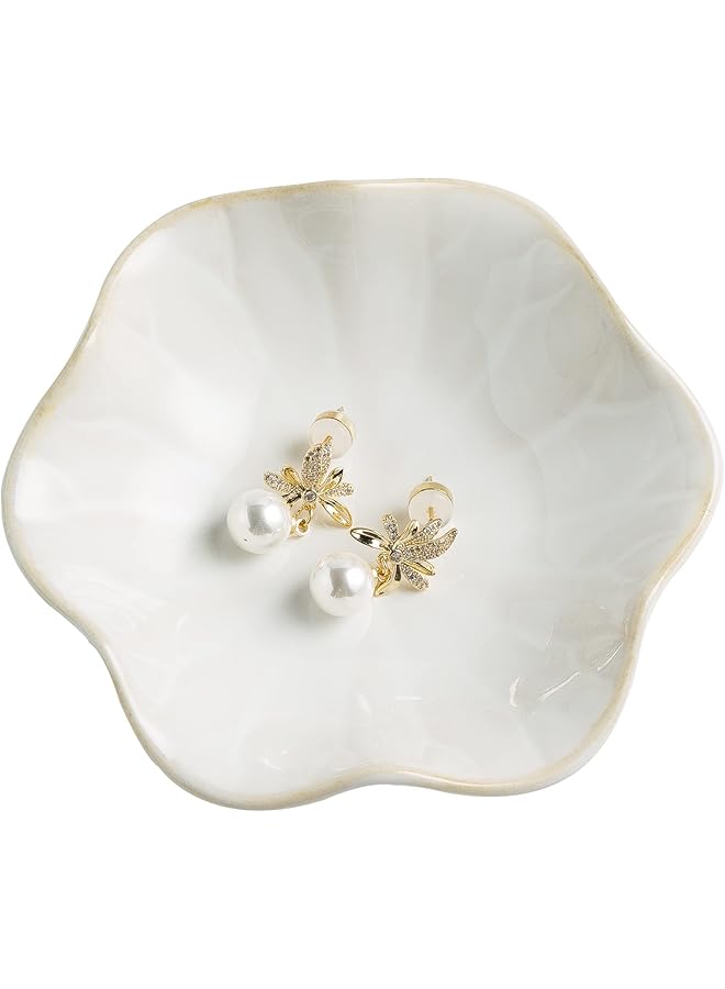 إيروريكس صينية تقديم المجوهرات على شكل خاتم صينية سيراميك للحلي وعاء مفاتيح طبق مزخرف للأصدقاء والأخوات والابنة والأم أبيض حليبي - Image 1