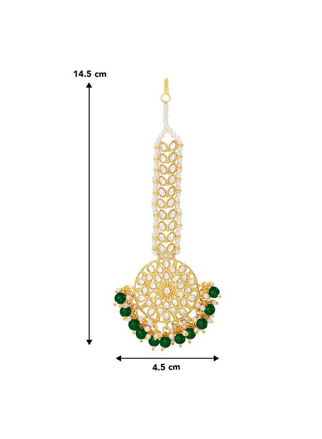 Peora Gold Plated Indian Traditional Wedding Kundan Green Pearl Maang Tikka for Women Girls - Image 4