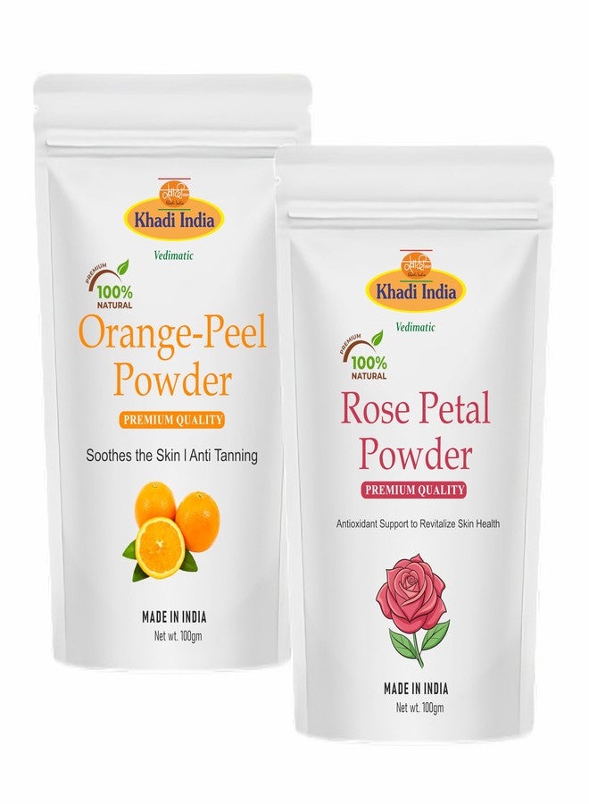 Vedimatic Khadi 100% Pure Organic Orange Peel Powder, Rose Petal Powder Combo-200g(100g x 2 Pack) | Orange Peel Powder, Rose Petal Powder for Face Pack, Skin Whitening, Oil Control - Image 1