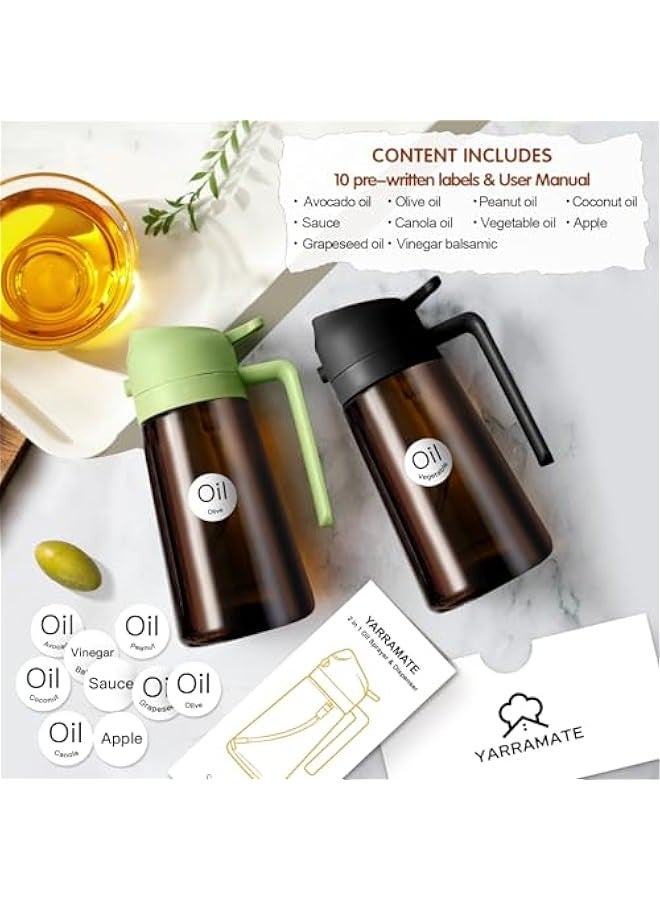 16oz/470ml Light-Blocking Dark Oil Sprayer for Cooking, 2 in 1 Olive Oil Dispenser Bottle for Kitchen, Premium Dark Amber Glass Oil Bottle, Food-Grade Oil Mister for Air Fryer, BBQ (Green) - Image 3