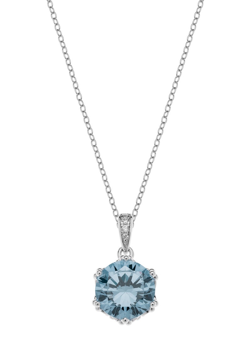 Disney Hexagon 10mm Blue & Clear CZ Princess pendant with 18K Sterling silver chain - Image 1