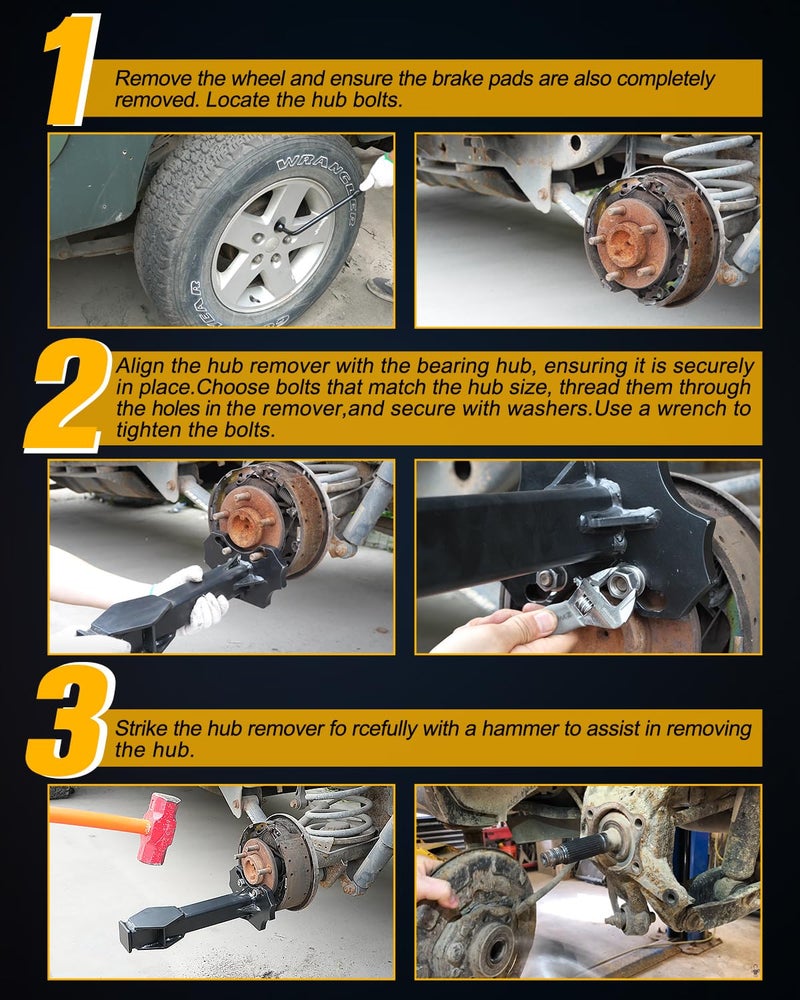 Lupar Wheel Bearing Hub Removal Tools Kit Compatible with All Axle Bolt Hubs 5, 6, 8 Lug Hubs Buster Puller - Image 4