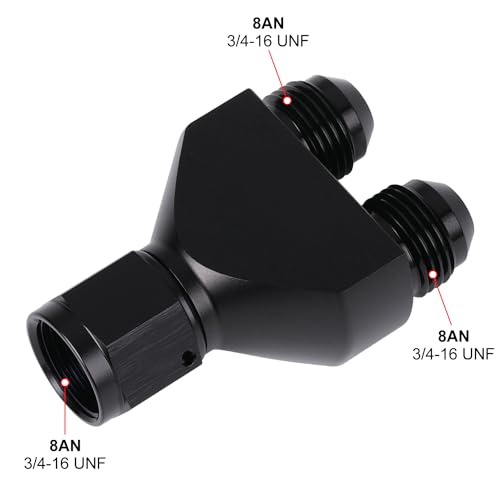 Podavelle 8AN Female to Parallel Dual 8AN Male Y Block Fuel Fitting Splitter Adapter Connector Aluminum Black - Image 3