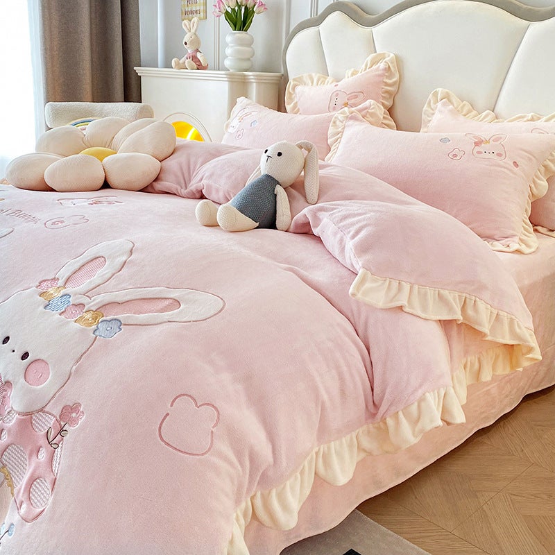 Nantong Home Textile Children'S Milk Velvet Four-Piece Set 2023 New Coral Velvet Quilt Cover Fleece-Lined Sheets Bed - Image 4