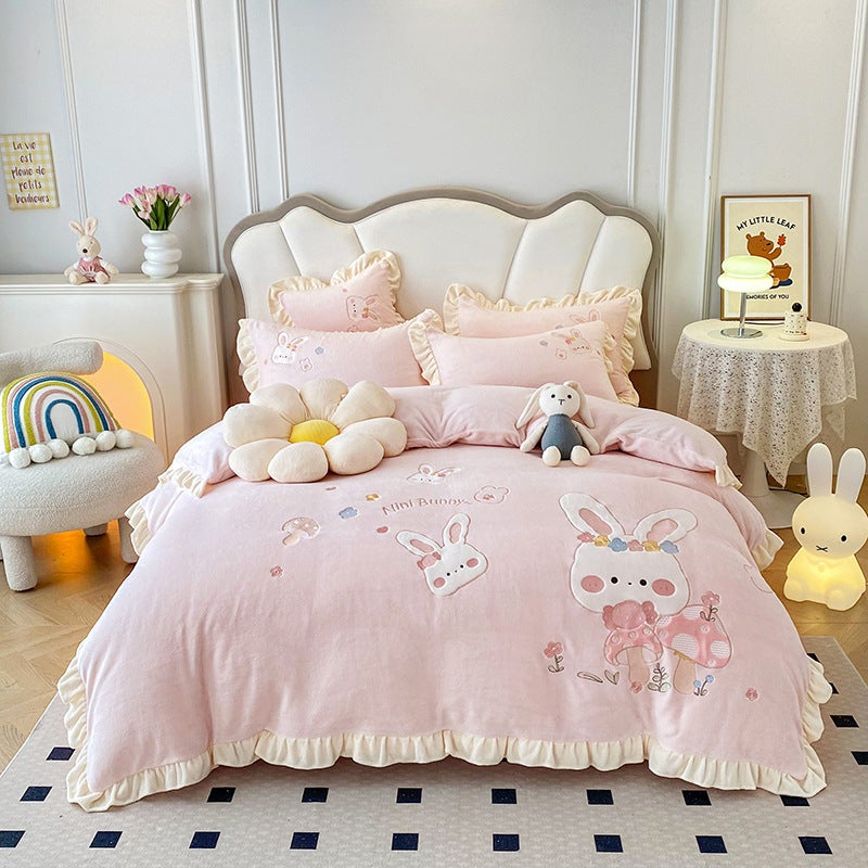 Nantong Home Textile Children'S Milk Velvet Four-Piece Set 2023 New Coral Velvet Quilt Cover Fleece-Lined Sheets Bed - Image 2