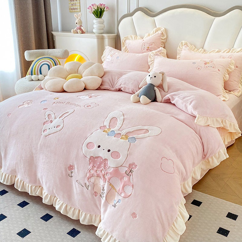 Nantong Home Textile Children'S Milk Velvet Four-Piece Set 2023 New Coral Velvet Quilt Cover Fleece-Lined Sheets Bed - Image 3