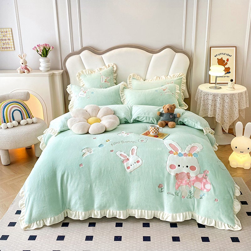 Nantong Home Textile Children'S Milk Velvet Four-Piece Set 2023 New Coral Velvet Quilt Cover Fleece-Lined Sheets Bed - Image 1