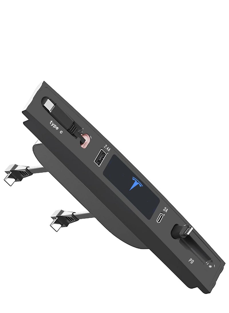 Logo Retractable Hub Docking Station Car USB Charger for Tesla Model 3Y for Tesla Model 3Y Accessories Car Fast Charger for Tesla1 Lightning 1 Type-C - Image 1