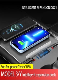 Logo Retractable Hub Docking Station Car USB Charger for Tesla Model 3Y for Tesla Model 3Y Accessories Car Fast Charger for Tesla1 Lightning 1 Type-C  - Image 2
