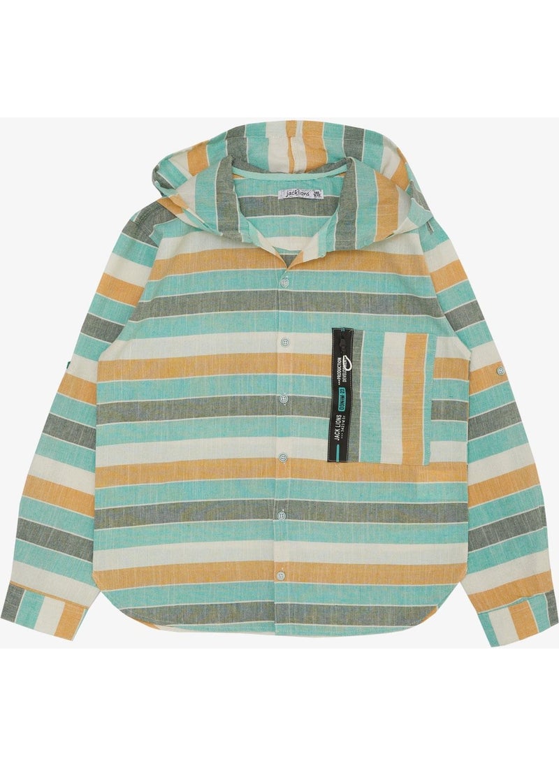 Jack Lions Boy's Shirt with Hooded Zipper Pocket, Age 5-14, Water Green  - Image 1