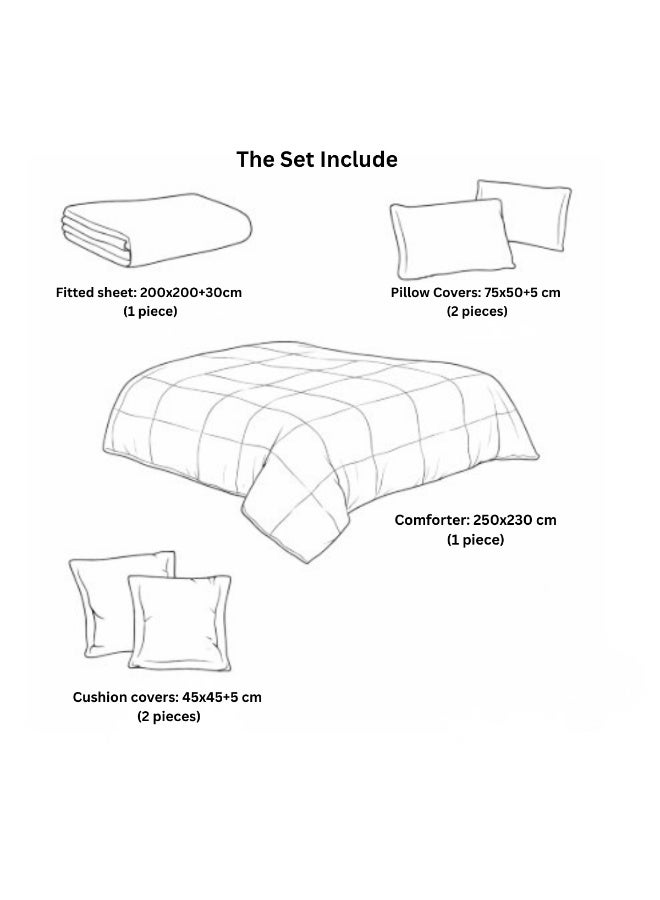 SMART HOME Double Bed Set with Luxurious Filling, 6 Pieces – Includes a Quilted Comforter, Fitted Sheet, 2 Pillowcases, and 2 Square Cushion Covers – Soft and Comfortable Double Bed Set for Sleeping – Suitable for Bedrooms and Hotels – All-Season Sleeping Set – Quilt Size: 250x230 cm – Made of High-Quality Microfiber - Image 5