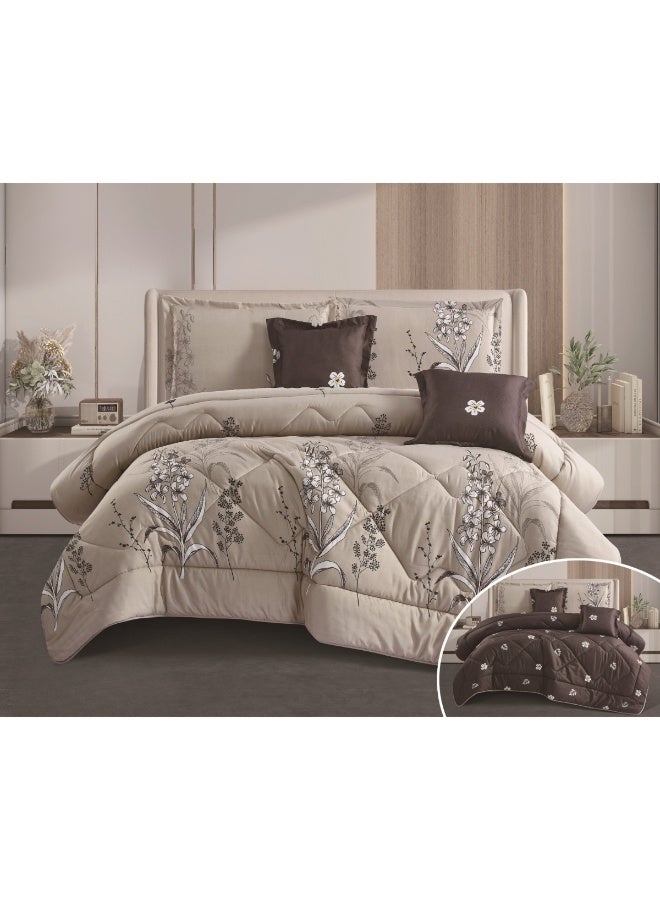 SMART HOME Double Bed Set with Luxurious Filling, 6 Pieces – Includes a Quilted Comforter, Fitted Sheet, 2 Pillowcases, and 2 Square Cushion Covers – Soft and Comfortable Double Bed Set for Sleeping – Suitable for Bedrooms and Hotels – All-Season Sleeping Set – Quilt Size: 250x230 cm – Made of High-Quality Microfiber - Image 1