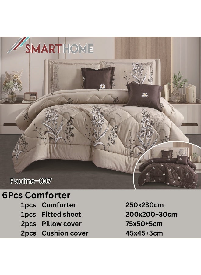 SMART HOME Double Bed Set with Luxurious Filling, 6 Pieces – Includes a Quilted Comforter, Fitted Sheet, 2 Pillowcases, and 2 Square Cushion Covers – Soft and Comfortable Double Bed Set for Sleeping – Suitable for Bedrooms and Hotels – All-Season Sleeping Set – Quilt Size: 250x230 cm – Made of High-Quality Microfiber - Image 2