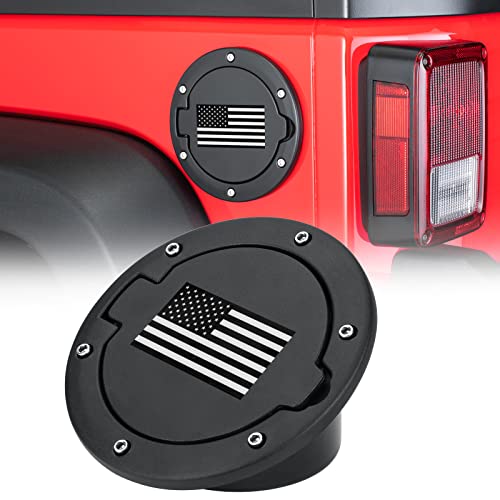 Parfyter Fuel Filler Door Cap Black Gas Cover Cap Compatible with Jeep Wrangler 20072017 JK Unlimited 2 door and 4 door US Flag stickerAluminumABS Accessories - Image 1