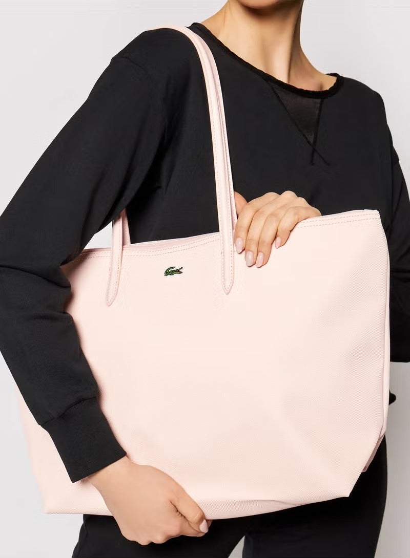 LACOSTE Lacoste Women's L12.12 Concept Fashion Versatile Large Capacity  Zipper Shoulder Bag ,Tote Bag ,Large  tote bag, Medium Pink  - Image 5
