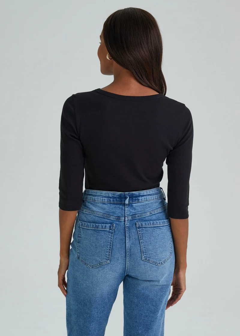 Matalan Black 3/4 Lenght Sleeve T-Shirt