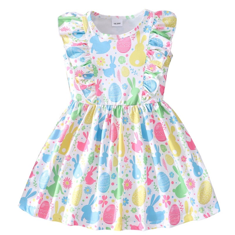 NUBEEHOHO Little Girls Easter Dresses for Toddler Baby Girl Ruffle Rabbits Print Sundress Summer Clothes Kids Casual Dress 1283 3T - Image 1