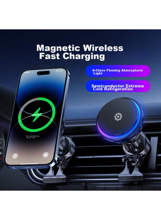 DiGallen Digalun Magnetic Car Phone Holder With Cooling, Wireless Fast Charger, Apple 15 Semiconductor Heat Dissipation, Car Ambient Light - Image 5