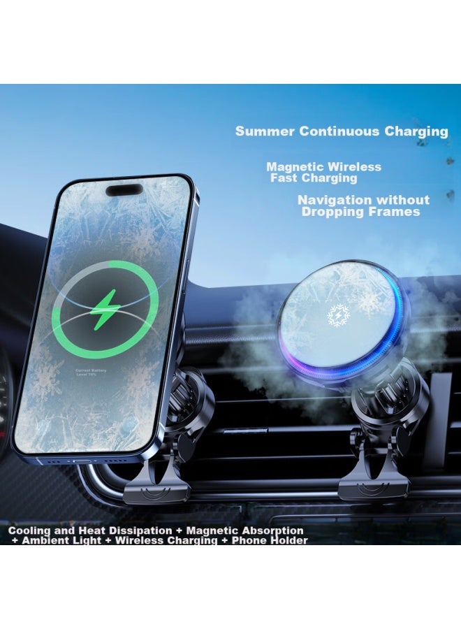 DiGallen Digalun Magnetic Car Phone Holder With Cooling, Wireless Fast Charger, Apple 15 Semiconductor Heat Dissipation, Car Ambient Light - Image 1