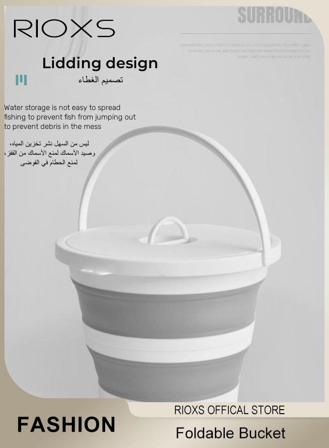 RIOXS Collapsible Bucket With Lid,10L/15 L Portable Plastic Bucket,Space Saving Foldable Water Pail,Practical Bucket For Indoor Outdoor Use,Water Bucket For Household/ Camping/ Hiking/ Fishing/ Car Wash, 32x20x24cm/35.5x28x22.3cm - Image 4