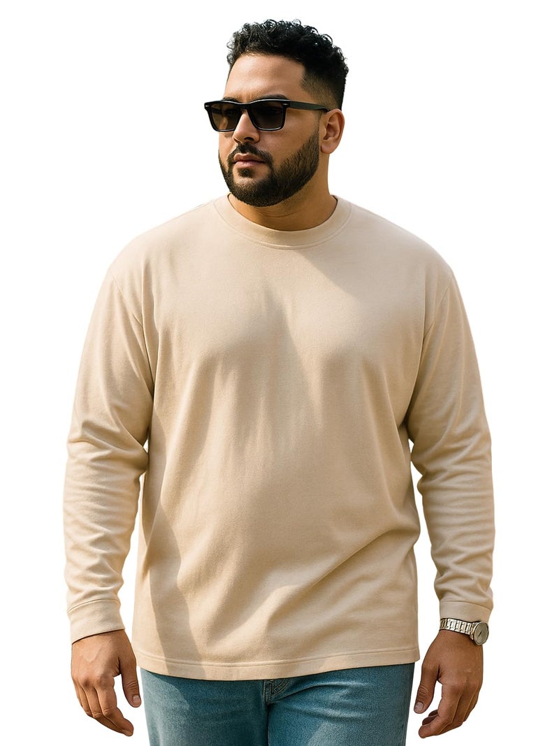Veirdo® Pure Cotton Oversized Fit Drop Shoulder Solid Core Plus Size Plus Size Full Sleeve T-Shirt for Men (PS_VD_FS_SW_XXL) - Image 3
