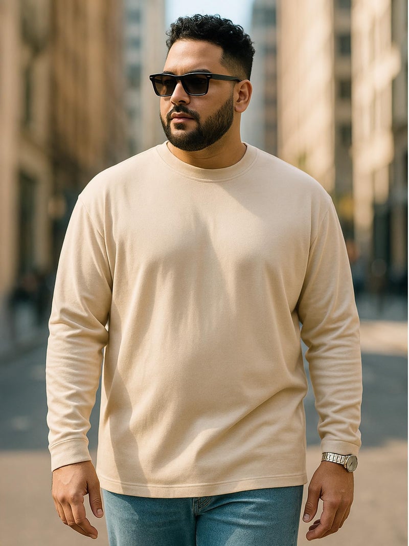 Veirdo® Pure Cotton Oversized Fit Drop Shoulder Solid Core Plus Size Plus Size Full Sleeve T-Shirt for Men (PS_VD_FS_SW_XXL) - Image 2