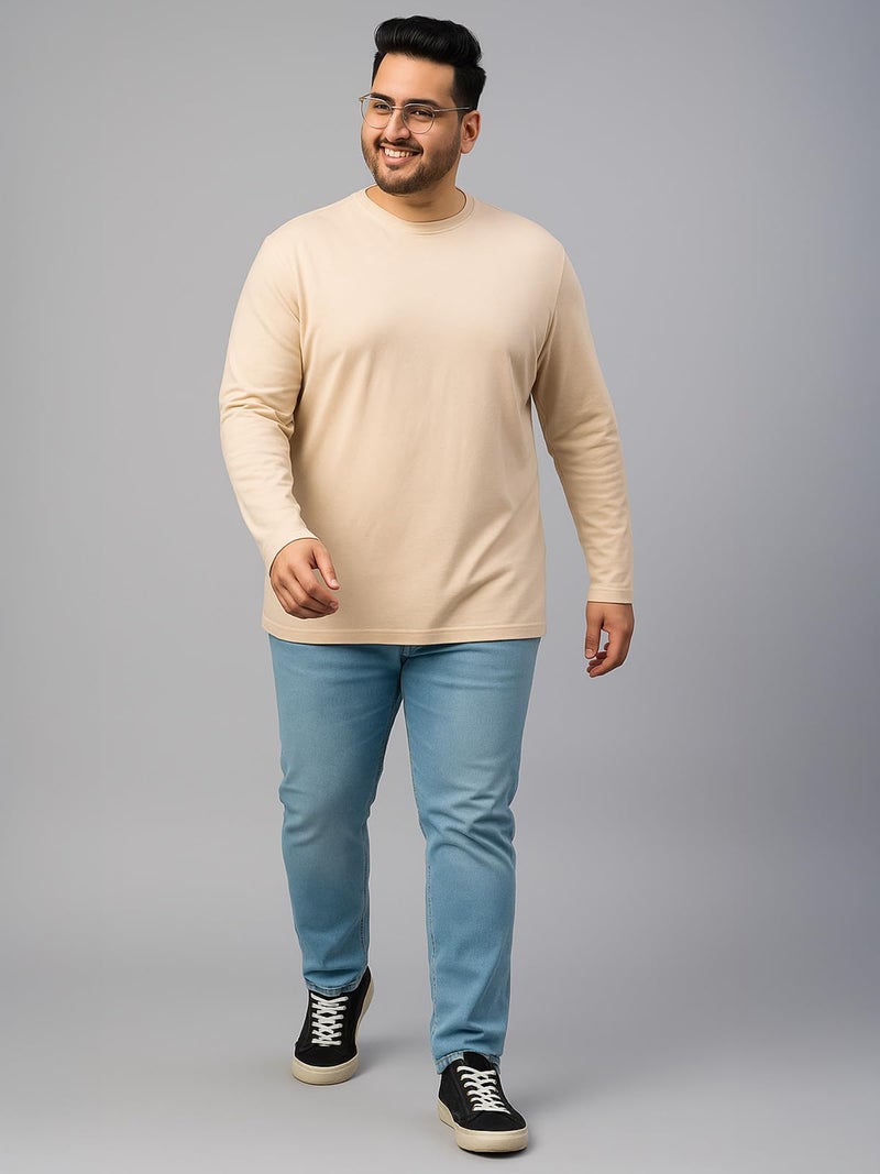Veirdo® Pure Cotton Oversized Fit Drop Shoulder Solid Core Plus Size Plus Size Full Sleeve T-Shirt for Men (PS_VD_FS_SW_XXL) - Image 5