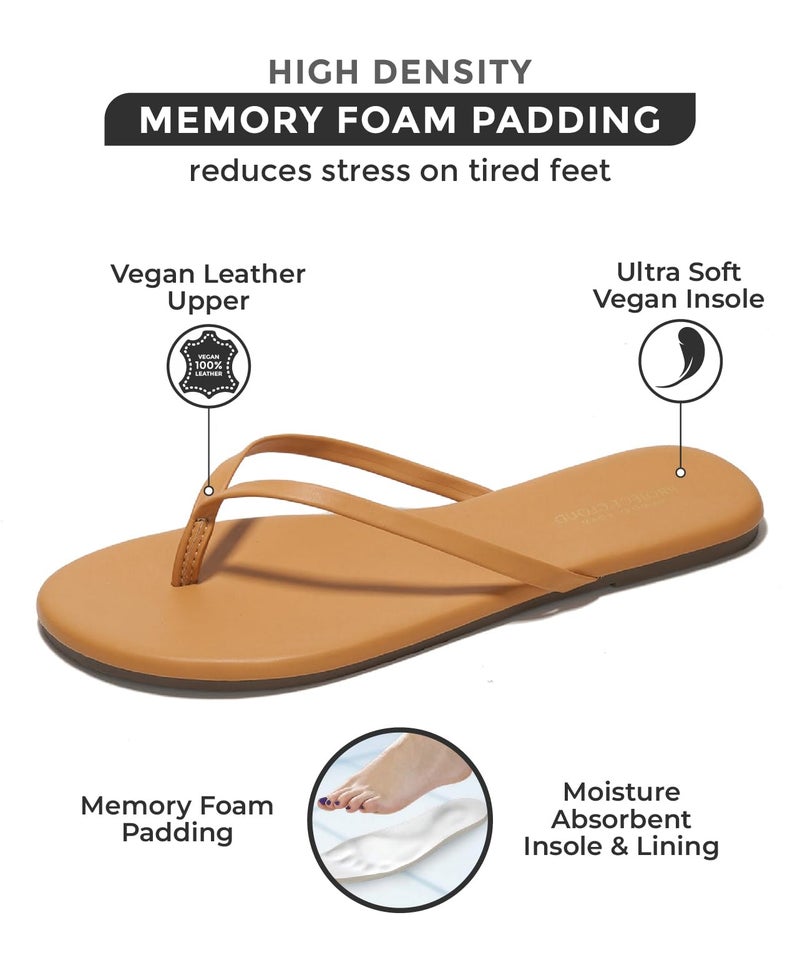 Project Cloud Flip Flops for Women - Memory Foam Flats Summer Sandals for Women 2025 - Vegan Leather Lightweight Womens Sandals Summer Beach Essentials Slides (Foundations, Tan, 10) - Image 2
