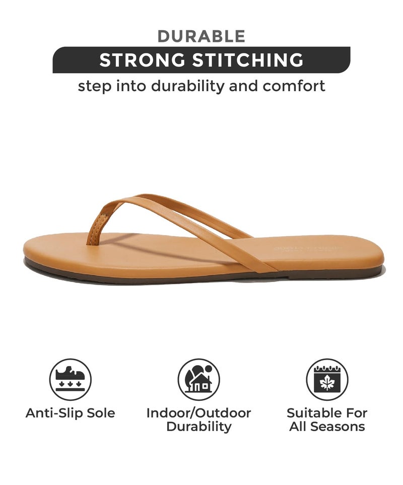 Project Cloud Flip Flops for Women - Memory Foam Flats Summer Sandals for Women 2025 - Vegan Leather Lightweight Womens Sandals Summer Beach Essentials Slides (Foundations, Tan, 10) - Image 3