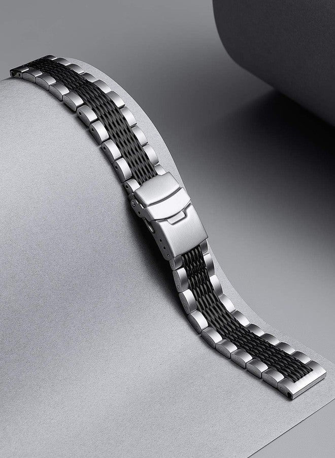 BINLUN Stainless Steel Watch Strap 18 mm 19 mm 20 mm 21 mm 22 mm 24 mm Mesh Metal Watch Strap for Women Men Replacement Bracelet Metal Bracelet Classic Polished Stainless Steel Bracelet in 5 Colours - Image 3