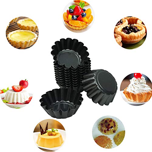 Proshopping 12 Pack Mini Tart Pan, Non-stick Carbon Steel Tart Molds, Pie Mould, Muffin Cupcake Pudding Maker - for Pies, Chinese Tart, Cakes (Size 2.6"x0.9") - Image 3