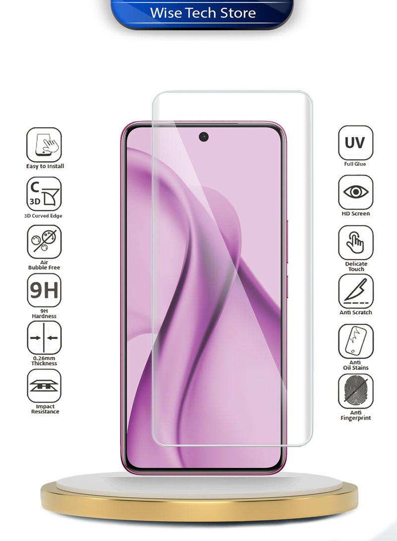 Wtech vivo V60e 5G 2025 Premium Curved Edges UV Full Glue Full Cover Tempered Glass Screen Protector (MSGUCN) - Clear - Image 2