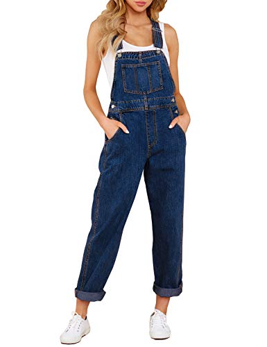 luvamia Women's Casual Adjustable Denim Bib Overalls Jeans Pants Fashion Loose Overall Jumpsuits Dark Blue Size X-Large - Image 1