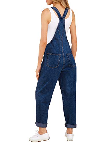 luvamia Women's Casual Adjustable Denim Bib Overalls Jeans Pants Fashion Loose Overall Jumpsuits Dark Blue Size X-Large - Image 2