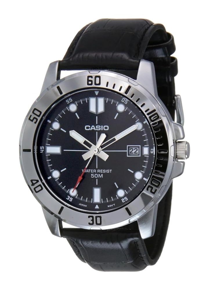 كاسيو ساعة يد جلد مقاومة للماء MTP-VD01L-1EVUDF للرجال - 45 ملم - أسود - Image 1