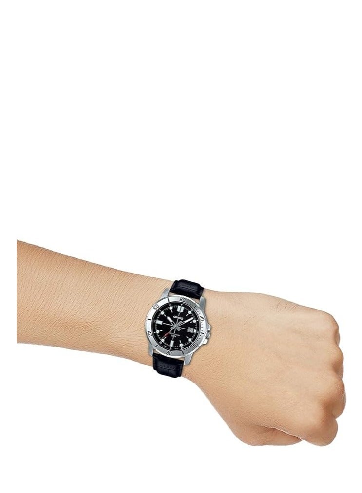 كاسيو ساعة يد جلد مقاومة للماء MTP-VD01L-1EVUDF للرجال - 45 ملم - أسود - Image 5