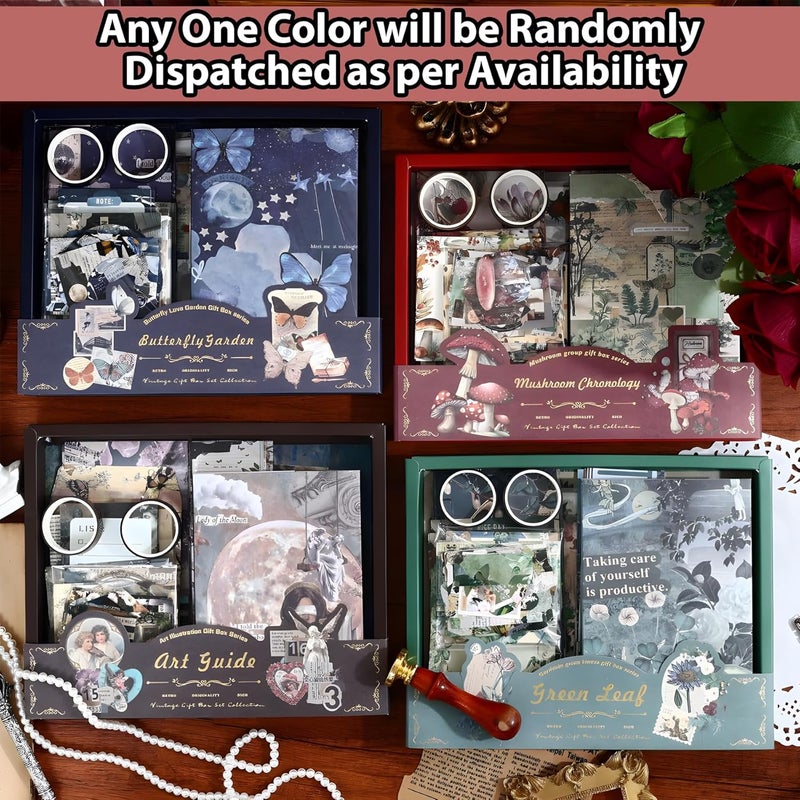 WISHKEY Journal & Scrapbook Kit with A6 Notebook, Stickers, Sticky Notes, Papers, Cards, Tape Roll, Envelope, DIY Set with Vintage Aesthetic & Creative Decor Journaling Supplies, (Pack of 1, Assorted) - Image 2