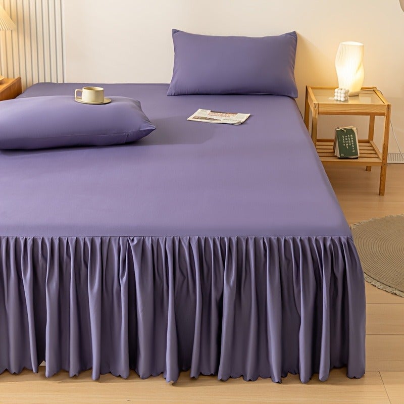[10 Colors Available] 1pc Modern Style Elastic Perfect Bedspread with Lace, Non-Slip, Dust-Proof, Breathable And Beautiful Bed Skirt, Machine Washable, Non-Printed Fabric, Suitable for All Seasons - Hotel-Grade Mattress Protector - Image 1