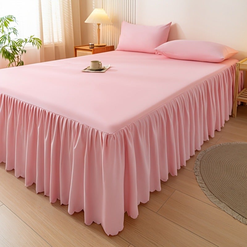 [10 Colors Available] 1pc Modern Style Elastic Perfect Bedspread with Lace, Non-Slip, Dust-Proof, Breathable And Beautiful Bed Skirt, Machine Washable, Non-Printed Fabric, Suitable for All Seasons - Hotel-Grade Mattress Protector - Image 2