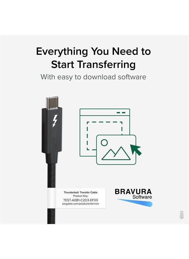 Plugable - Windows Transfer Cable 6.6ft (2m), Thunderbolt 10Gbps, Bundled with Bravura Software for Windows PC to PC Migration - Unlimited Uses. Works Between Thunderbolt 3/4, USB4 PCs - Image 1