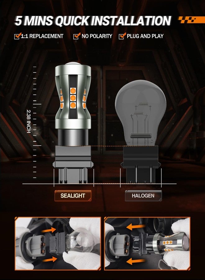 SEALIGHT LED Turn Signal Bulb, 3157 LED Bulb Amber Yellow 2700K with HD Projector Lens, 13X Brighter Front Rear Turn Signal Bulbs, for Parking Light Bulbs, with Extra Resistor, Pack of 2 - Image 5
