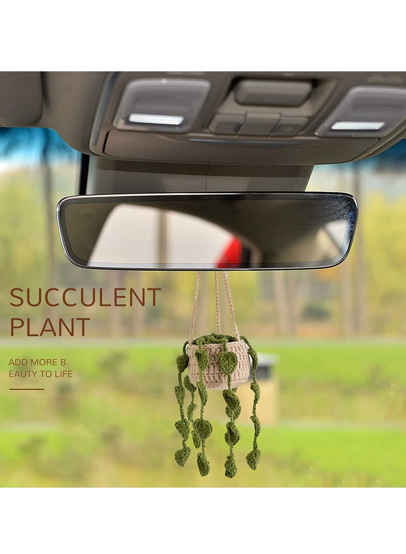 SYOSI Car Plant Crochet Hanging Basket Hanging Plant for Car Decor Car Accessories Car Ornament Rear View Mirror Accessories Car Ornament Cute Crochet Plant Car Mirror Hanging Accessories - Image 2